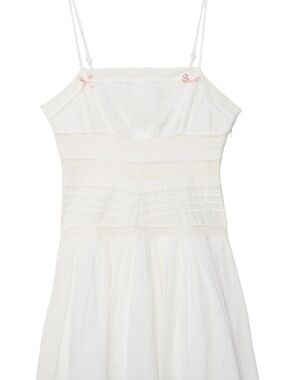 stradivarius White Spaghetti-Strap Sundress with Pink Bow Accents